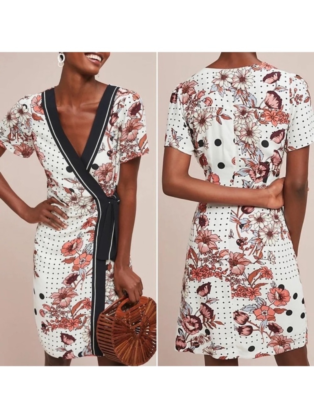Anthropologie Maeve Aubrey wrap dress, size 4  floral polka dots